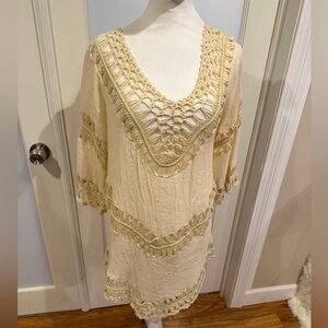 Cream Crochet Trim Tunic Dress